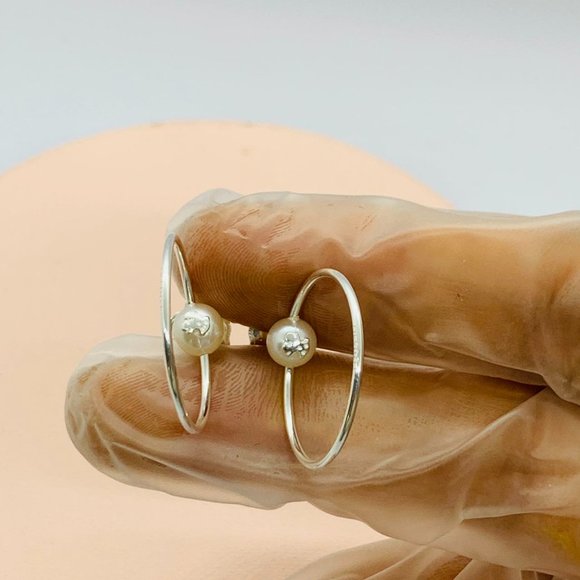 TOUS Earring Silver TOUS Pearl Earrings with Pearl Hoop Earrings Women Jewelry - Picture 9 of 9